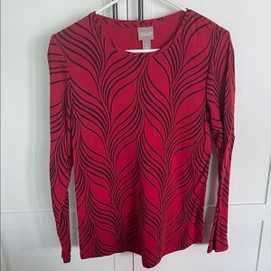 Chico's Vibrant Red and Black Long Sleeve Top